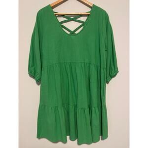 New Umgee Babydoll Dress XL Kelly Green 100% Cotton